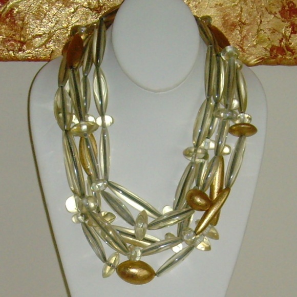 Gerda Lynggaard MONIES Clear Lucite and Gold Leaf Multi-Strand Necklace - Picture 3 of 12